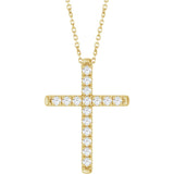 14K Yellow Gold 1/2 CTW Lab-Grown Diamond French-Set Cross 16-18" Necklace