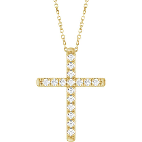 14K Yellow Gold 1/2 CTW Lab-Grown Diamond French-Set Cross 16-18" Necklace