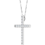 14K White Gold 1/2 CTW Natural Diamond French-Set Cross 16-18" Necklace
