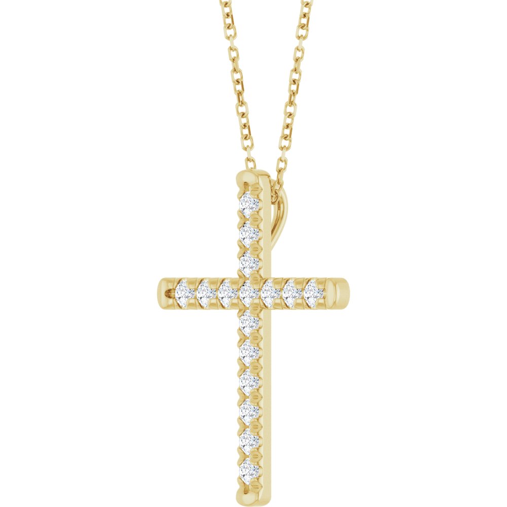 14K Yellow Gold 1/2 CTW Lab-Grown Diamond French-Set Cross 16-18" Necklace