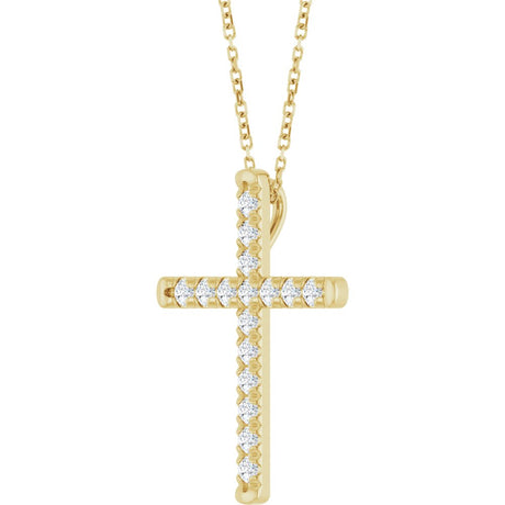 14K Yellow Gold 1/2 CTW Lab-Grown Diamond French-Set Cross 16-18" Necklace