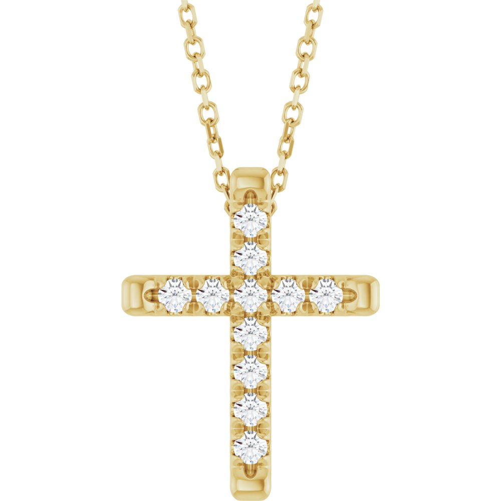 14K Yellow Gold 1/4 CTW Lab-Grown Diamond French-Set Cross 16-18" Necklace