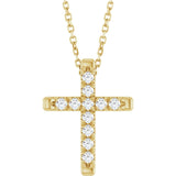 14K Yellow Gold 1/4 CTW Lab-Grown Diamond French-Set Cross 16-18" Necklace