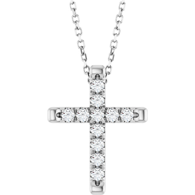 14K White Gold 1/4 CTW Lab-Grown Diamond French-Set Cross 16-18" Necklace
