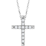 14K White Gold 1/4 CTW Lab-Grown Diamond French-Set Cross 16-18" Necklace
