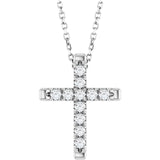 14K White Gold 1/4 CTW Lab-Grown Diamond French-Set Cross 16-18" Necklace