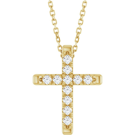14K Yellow 1/4 CTW Lab-Grown Diamond French-Set Cross 16-18" Necklace
