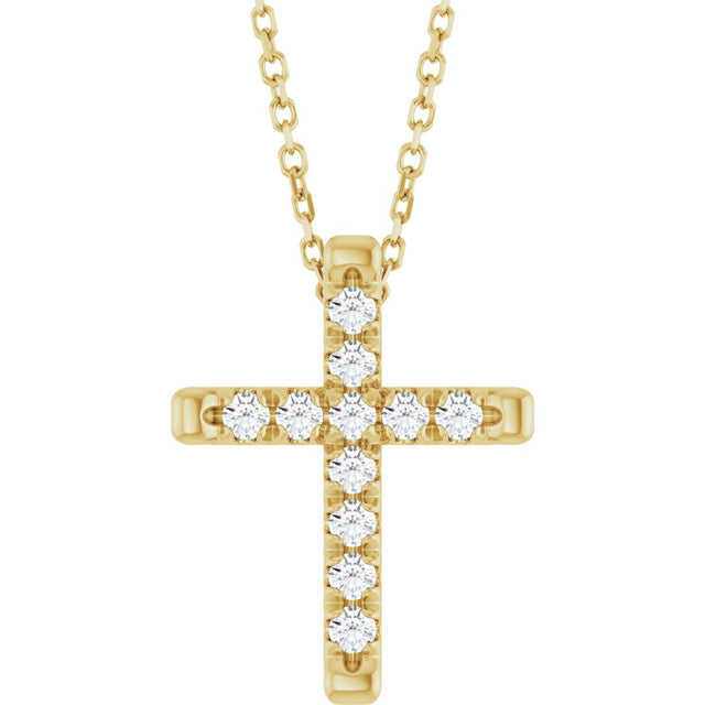 14K Yellow 1/4 CTW Lab-Grown Diamond French-Set Cross 16-18" Necklace