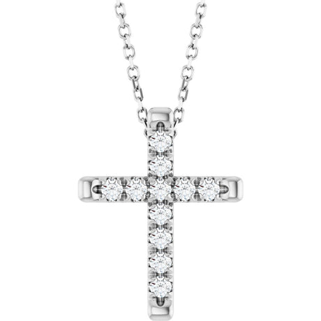 14K White Gold 1/5 CTW Lab-Grown Diamond French-Set Cross 16-18" Necklace