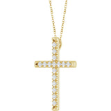 14K Yellow Gold 1 CTW Lab-Grown Diamond French-Set Cross 16-18" Necklace