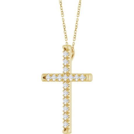 14K Yellow Gold 1 CTW Lab-Grown Diamond French-Set Cross 16-18" Necklace