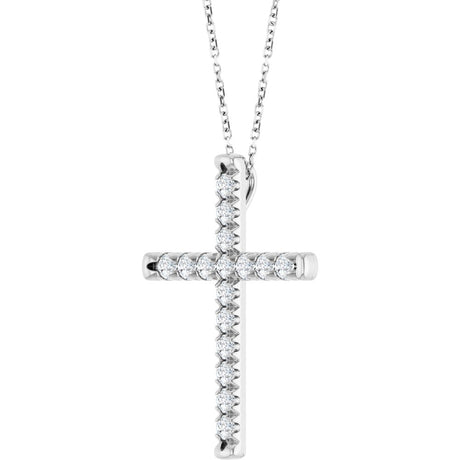 14K White Gold 1 CTW Lab-Grown Diamond French-Set Cross 16-18" Necklace