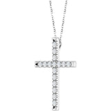 14K White Gold 1 CTW Lab-Grown Diamond French-Set Cross 16-18" Necklace