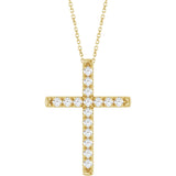 14K Yellow Gold 1 CTW Lab-Grown Diamond French-Set Cross 16-18" Necklace