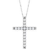 14K White Gold 1 CTW Lab-Grown Diamond French-Set Cross 16-18" Necklace