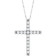 14K White Gold 1 CTW Lab-Grown Diamond French-Set Cross 16-18" Necklace