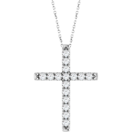 14K White Gold 1 CTW Lab-Grown Diamond French-Set Cross 16-18" Necklace