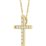 14K Yellow Gold 1/4 CTW Lab-Grown Diamond French-Set Cross 16-18" Necklace