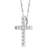 14K White Gold 1/5 CTW Lab-Grown Diamond French-Set Cross 16-18" Necklace