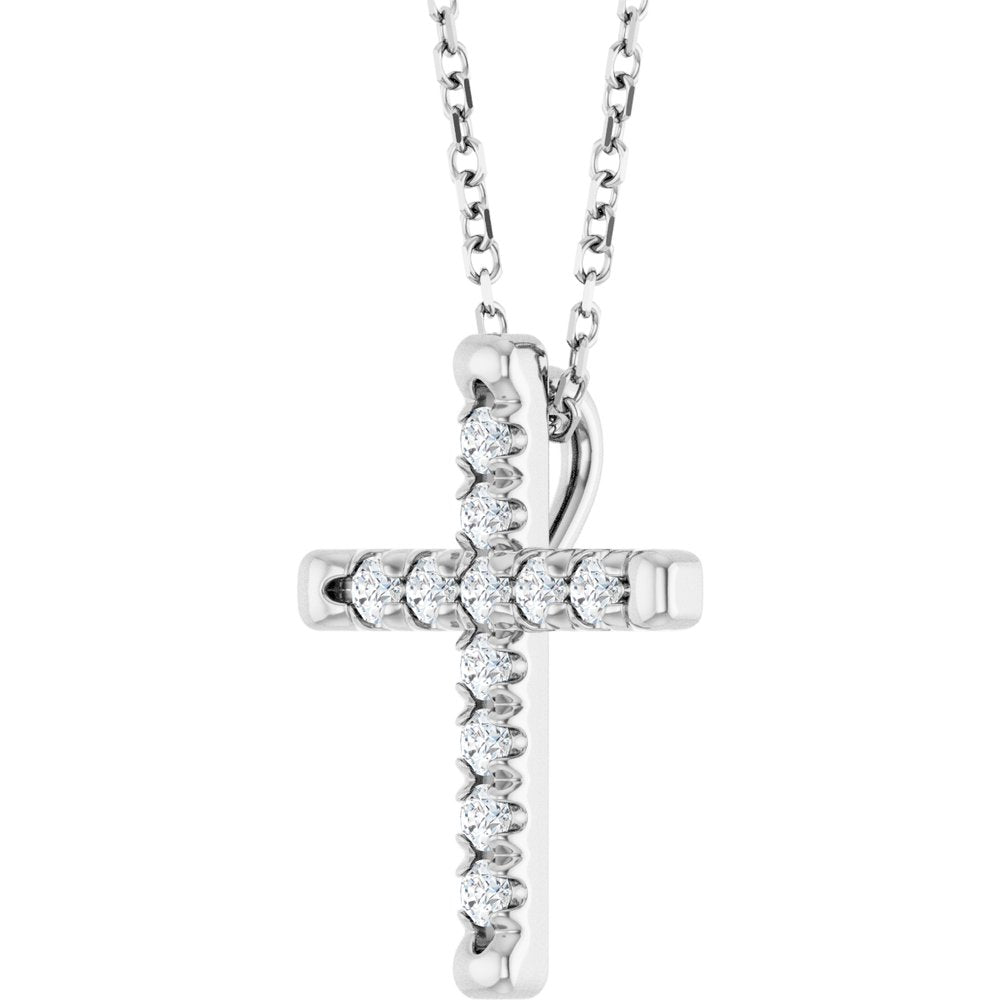 14K White Gold 1/4 CTW Lab-Grown Diamond French-Set Cross 16-18" Necklace