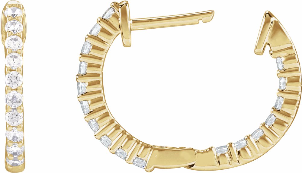 14K Yellow Gold 1/2 CTW Lab-Grown Diamond Inside-Outside Hinged 14.5 mm Hoop Earrings