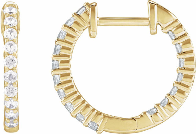 14K Yellow Gold 1/2 CTW Lab-Grown Diamond Inside-Outside Hinged 14.5 mm Hoop Earrings