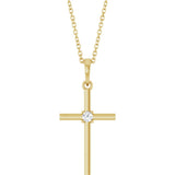 14K Yellow Gold .06 CT Natural Diamond Cross 16-18" Necklace 