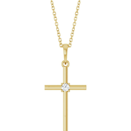 14K Yellow Gold .06 CT Natural Diamond Cross 16-18" Necklace 