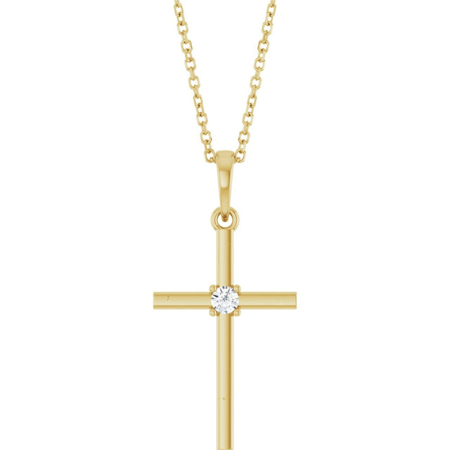 14K Yellow Gold .06 CT Natural Diamond Cross 16-18" Necklace 