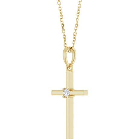 14K Yellow Gold .06 CT Natural Diamond Cross 16-18" Necklace 