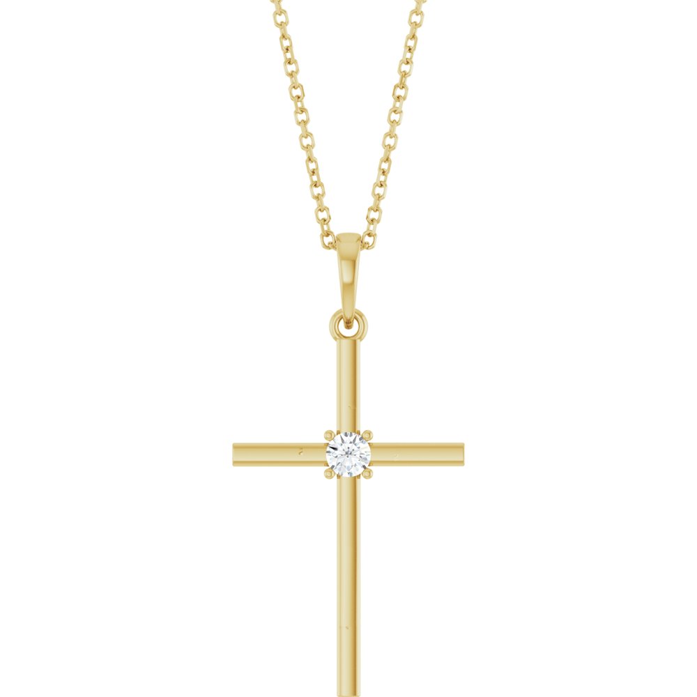 14K Yellow 1/10 CT Natural Diamond Cross 16-18" Necklace