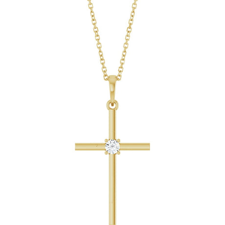 14K Yellow 1/10 CT Natural Diamond Cross 16-18" Necklace