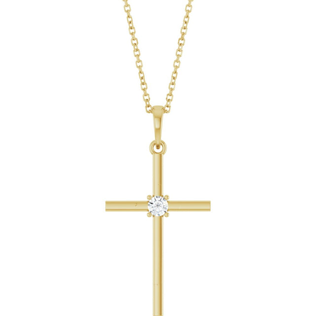 14K Yellow 1/10 CT Natural Diamond Cross 16-18" Necklace