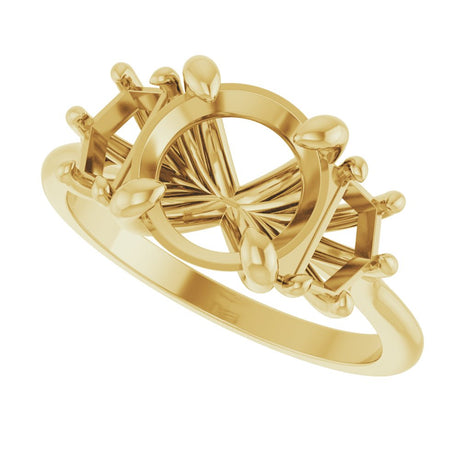 14K Yellow Gold 8.2 mm Round Three-Stone Engagement Ring Mounting