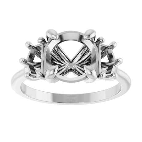 14K White Gold 8.2 mm Round Three-Stone Engagement Ring Mounting
