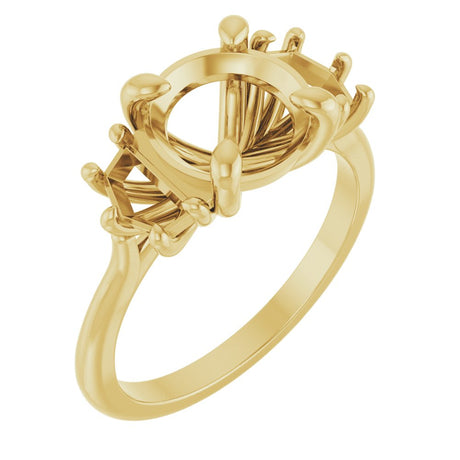 14K Yellow Gold 8.2 mm Round Three-Stone Engagement Ring Mounting