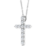 14K White 3/8 CTW Lab-Grown Diamond Cross 16-18" Necklace