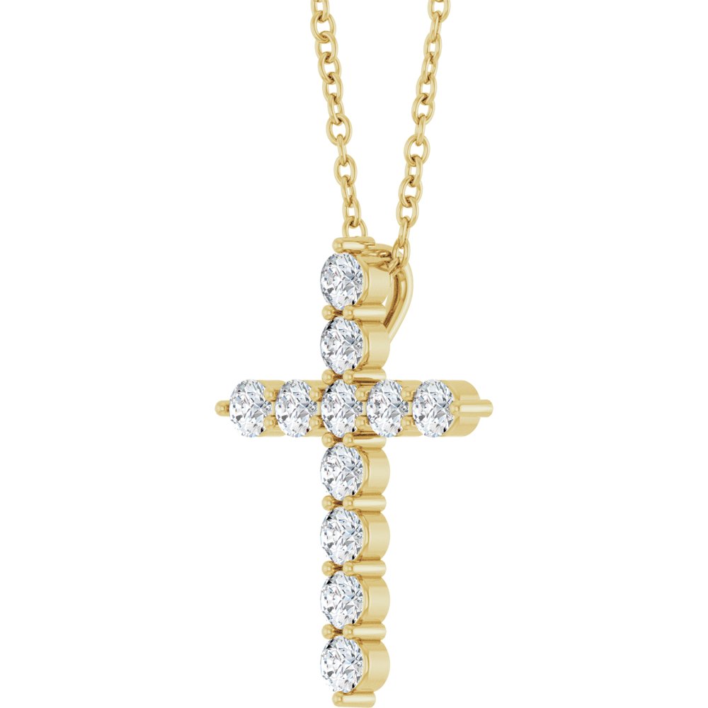 14K Yellow 3/8 CTW Lab-Grown Diamond Cross 16-18" Necklace