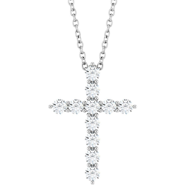 14K White Gold 3/8 CTW Natural Diamond Cross 16-18" Necklace
