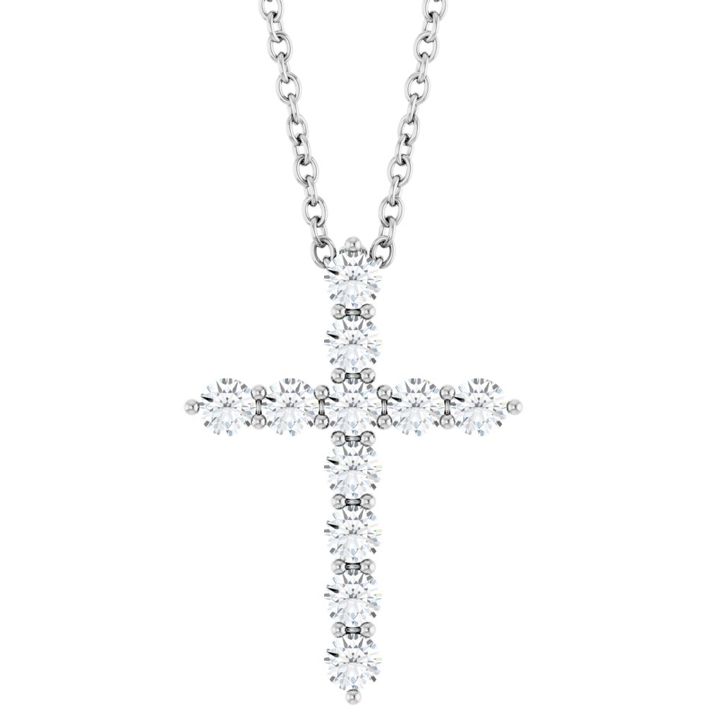 14K White 3/8 CTW Lab-Grown Diamond Cross 16-18" Necklace