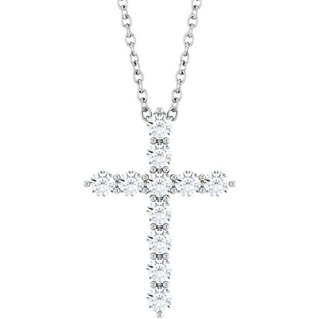 14K White Gold 3/8 CTW Lab-Grown Diamond Cross 16-18" Necklace
