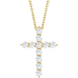 14K Yellow Gold 3/8 CTW Lab-Grown Diamond Cross 16-18" Necklace