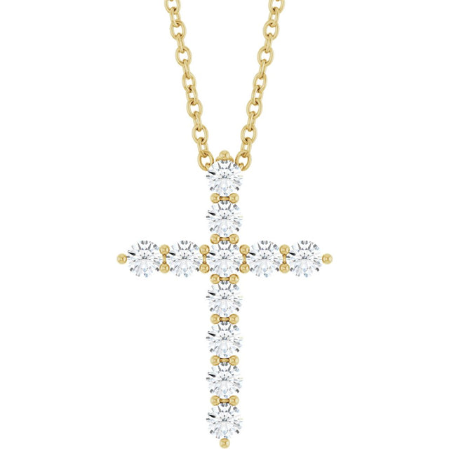 14K Yellow Gold 3/8 CTW Lab-Grown Diamond Cross 16-18" Necklace