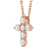 14K Rose Gold 1/4 CTW Natural Diamond Cross 16-18" Necklace
