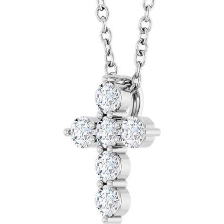 14K White 1/4 CTW Lab-Grown Diamond Cross 16-18" Necklace