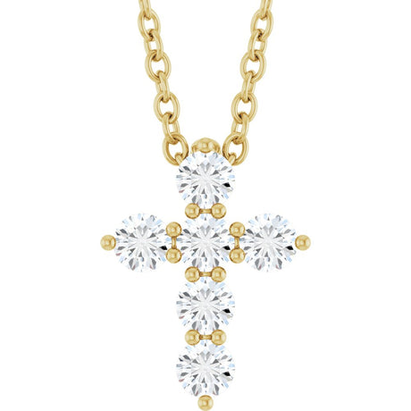 14K Yellow Gold 1/4 CTW Lab-Grown Diamond Cross 16-18" Necklace