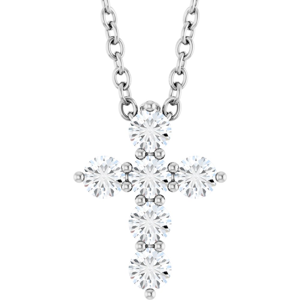 14K White 1/4 CTW Natural Diamond Cross 16-18" Necklace