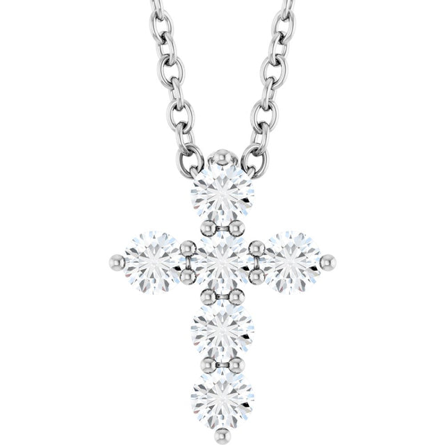 14K White 1/4 CTW Natural Diamond Cross 16-18" Necklace