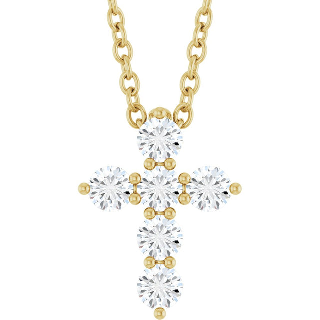 14K Yellow Gold 1/4 CTW Natural Diamond Cross 16-18" Necklace