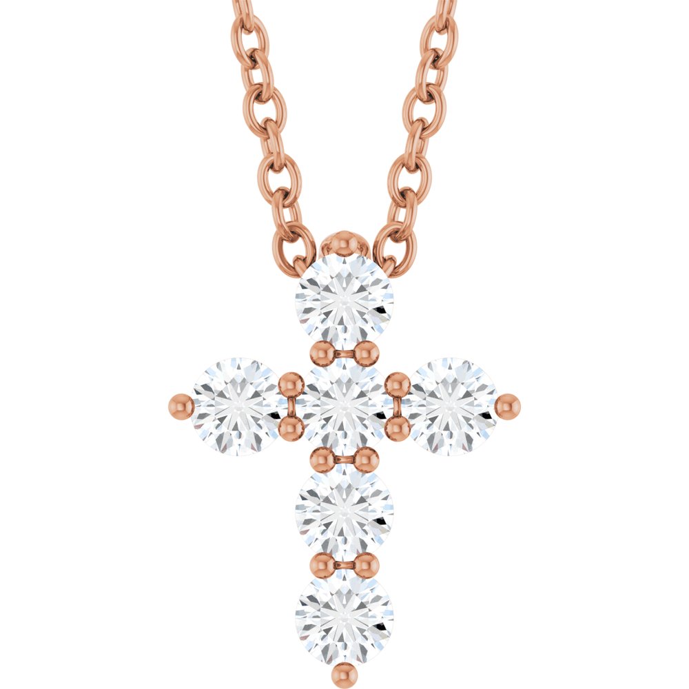 14K Rose Gold 1/4 CTW Natural Diamond Cross 16-18" Necklace